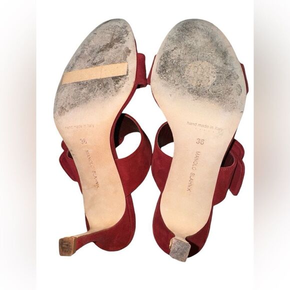 Manolo Blahnik Gable Suede Open Toe Buckle Mules in Dred Size 36 MSRP $845 - Picture 9 of 9